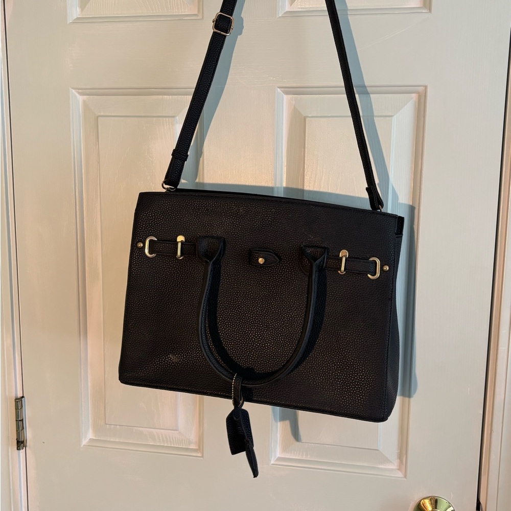 Sophisticated Black Shoulder Bag with Silver Hardware